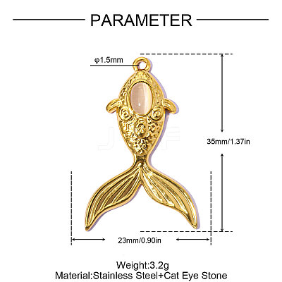 304 Stainless Steel Cat Eye Pendants STAS-OY015-34G-1