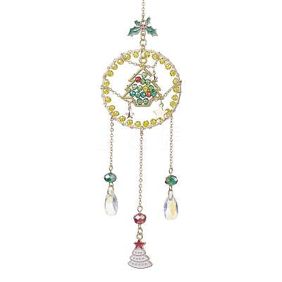 Glass Beads Wire Wrapped Brass Christmas Tree Pendant Decoration X1-HJEW-TA00235-1