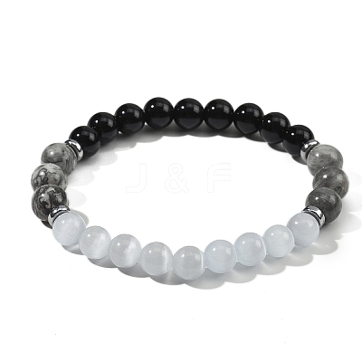 Natural Map Stone & Glass Round Bead Stretch Bracelets WG6A8BD-08-1