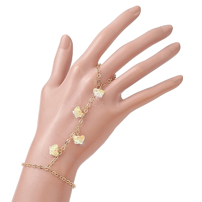 Electroplate Glass Butterfly Charms Finger Ring Bracelet for Women BJEW-JB11770-1