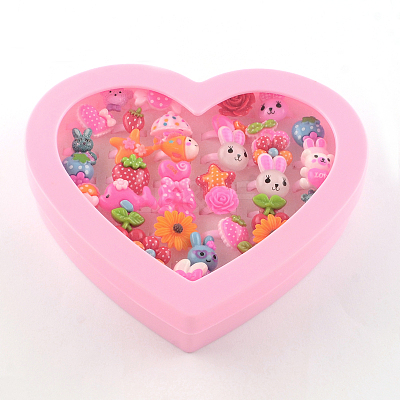 Cute Mixed Shape Acrylic Kid's Cuff Rings RJEW-R130-02-B-1