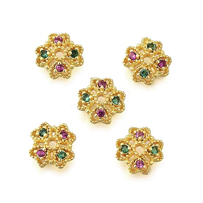 Flower Brass Micro Pave Cubic Zirconia Bead Caps KK-K300-01C-G-1