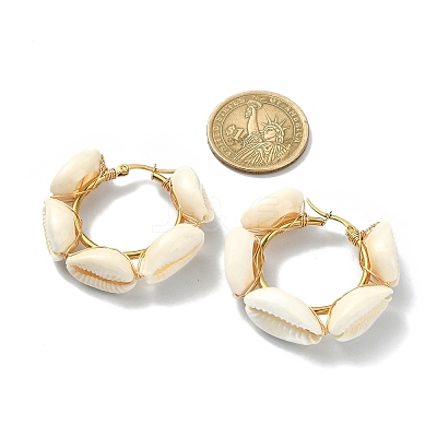 Natural Shell Beaded Hoop Earrings EJEW-TA00278-1
