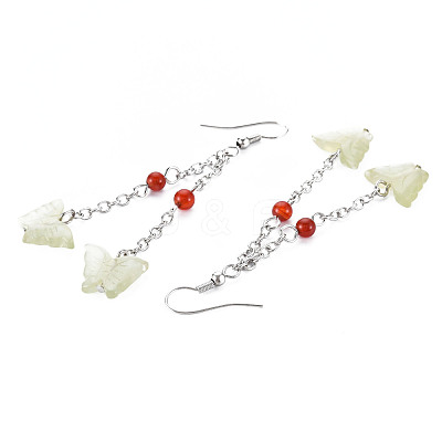 Butterfly Natural New Jade Dangle Earrings for Girl Women EJEW-S212-002-1