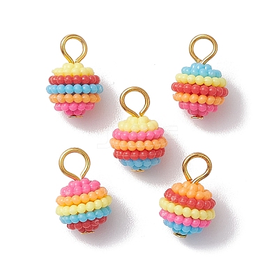 Rainbow Color Resin Waxberry Round Charms with Golden Tone Iron Loops PALLOY-JF02773-1