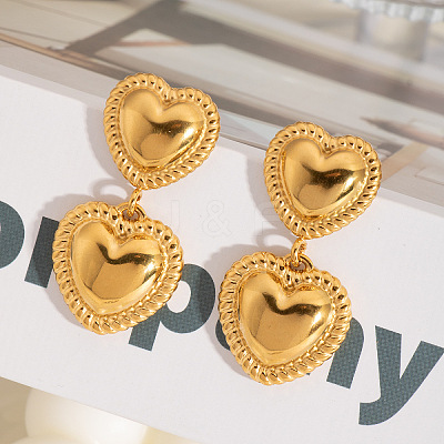 304 Stainless Steel Heart Dangle Stud Earrings CY2575-1-1