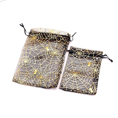 Halloween Organza Spider Printed Gift Drawstring Bags LS-PW-WG39526-06-1