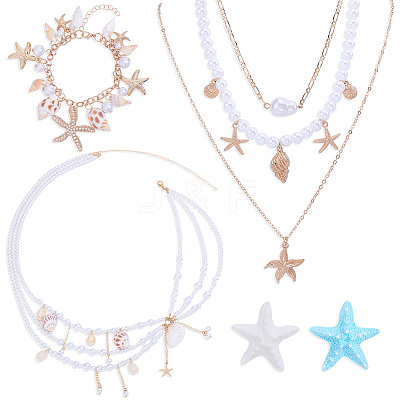 5Pcs Chain Belt & Necklaces & Braelets & Resin Alligator Hair Clips Sets SJEW-ME00003-1