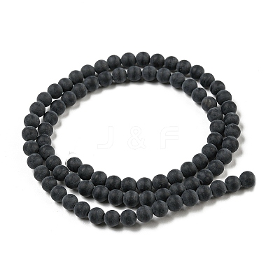 Grade A Round Frosted Natural Black Agate Beads Strands X-G447-2-1