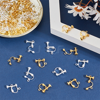 60Pcs 2 Colors Rack Plated Brass Screw Clip-on Earring Findings KK-ME0001-86-1