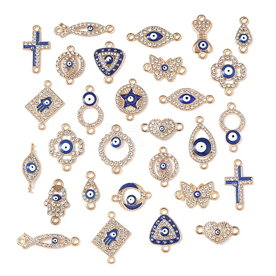 36Pcs 18 Styles Alloy Blue Enamel Connector Charms ENAM-FS0002-97-1