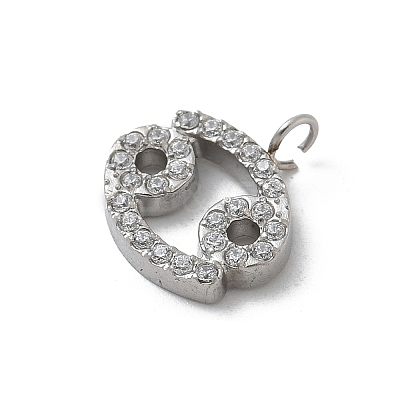 304 Stainless Steel Micro Pave Cubic Zirconia Charms STAS-Z107-09P-04-1