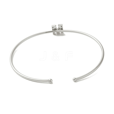 Rack Plating Brass Micro Pave Clear Cubic Zirconia Letter Open Cuff Bangles BJEW-A018-01P-M-1