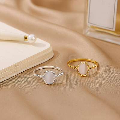 2Pcs 2 Colors Brass & Cat's Eye Finger Rings for Women RJEW-GO0001-24-1