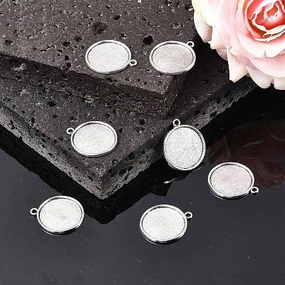 Tibetan Style Antique Silver Alloy Flat Round Pendant Cabochon Settings TIBEP-M022-45AS-1