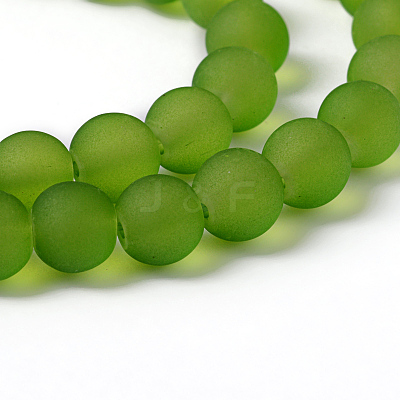 Baking Paint Lime Green Frosted Round Transparent Glass Bead Strands X-GLAA-S031-8mm-34-1