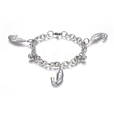 Tarnish Resistant 304 Stainless Steel Charm Bracelets BJEW-L637-20-P-1