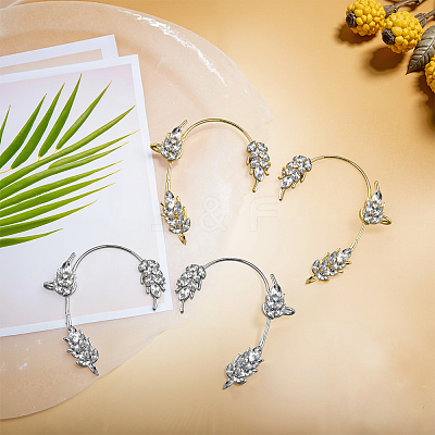 4Pcs 4 Styles Leaf Alloy Rhinestone Cuff Earrings EJEW-GO0002-29-1