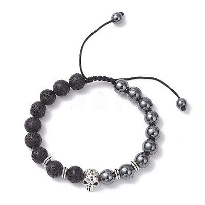 Non-Magnetic Synthetic Hematite & Natural Lava Rock Beads Braided Bead Bracelets BJEW-JB12611-03-1