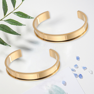 2Pcs 304 Stainless Steel Grooved Cuff Bangles BJEW-SC0001-74G-1