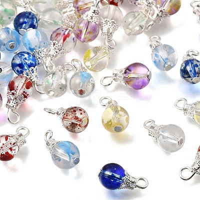 70Pcs 7 Colors Baking Paint Transparent Glass Pendants PALLOY-TA0002-48-1