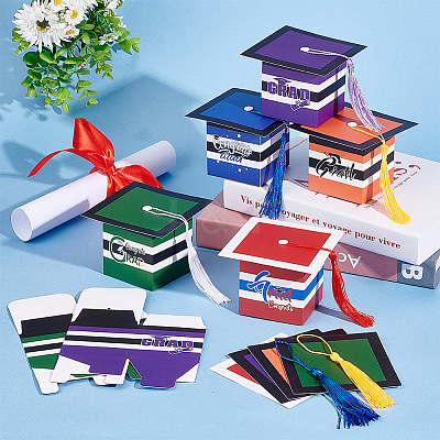40 Sets 5 Colors Graduation Cap Paper Folding Gift Boxes CON-GA0001-13-1