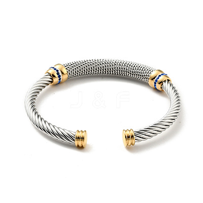 304 Stainless Steel Twist Rope Shape Open Cuff Bangle with Rhinestone for Women BJEW-D449-01GP-04-1