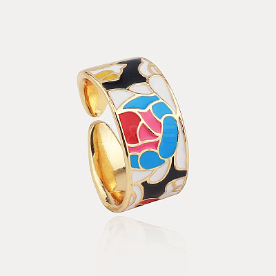 Retro Adjustable Alloy Cubic Zirconia and Enamel Cuff Rings FS-WG5A152-08-1