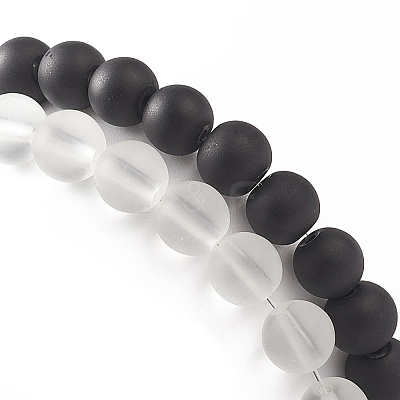 2Pcs 2 Color Glass Round Beaded Stretch Bracelets BJEW-JB09092-01-1