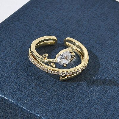 Brass Micro Pave Cubic Zirconia Cuff Open Rings for Women RJEW-L343-05G-02-1