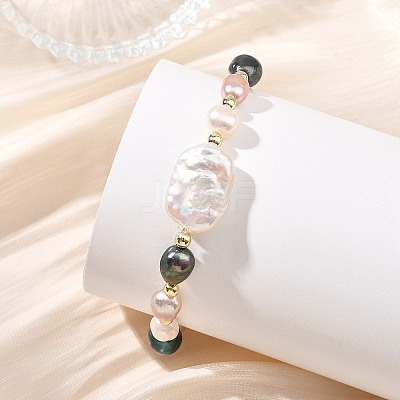 2Pcs Natural Cultured Freshwater Pearl & Non-magnetic Synthetic Hematite Beads Stretch Bracelets for Women BJEW-JB14085-1
