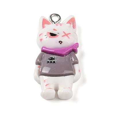 Opaque Resin Cat Pendants RESI-S399-07B-1