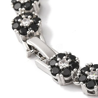 Rack Plating Brass Pave Cubic Zirconia Flower Link Chain Bracelets for Women BJEW-A018-03P-04-1