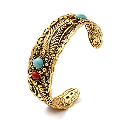 Tibetan Style Alloy Cuff Bangles BJEW-Q769-02AG-1
