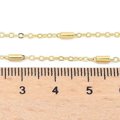 Brass Cable Chains with Column Beaded Necklace for Women NJEW-P265-24G-1