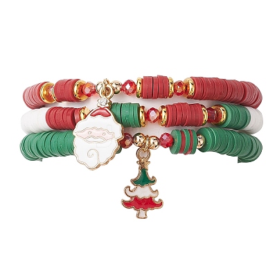 3Pcs 3 Styles Handmade Polymer Clay Beaded Stretch Bracelet Sets BJEW-TA00499-1