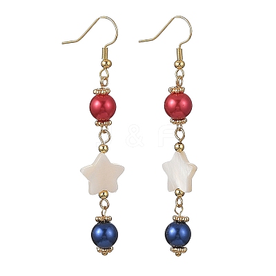 Star Natural Shell & Glass Dangle Earrings EJEW-TA00815-1