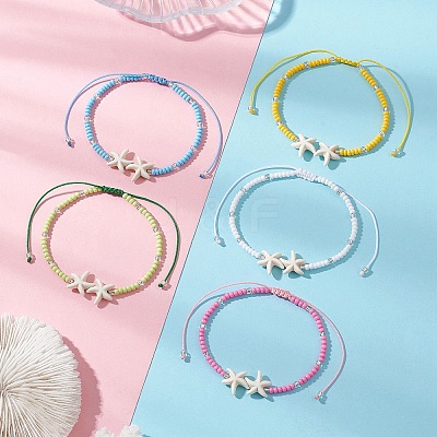 Synthetic Turquoise & Glass Seed Beaded Braided Bead Bracelets BJEW-MZ00314-1