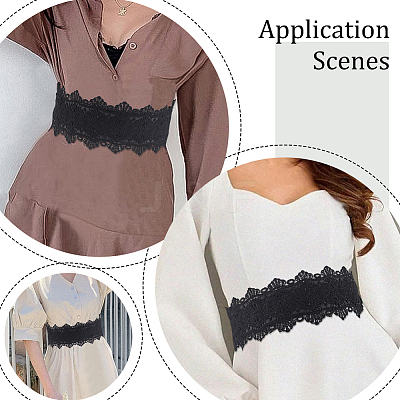 1Pc Polyester Flower Lace and PU Leather Elastic Waist Belts with Plastic Clasps for Women AJEW-HY0003-45-1