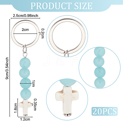 Synthetic Turquoise Bead and Natural Jade Cross Pendant Keychain KEYC-PH01520-1