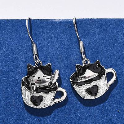 Brass Cat Shape Dangle Earrings EJEW-C130-02P-1