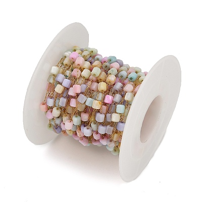 Handmade 304 Stainless Steel Dyed Shell Beads Cube Link Chains CHS-B011-03C-G-1