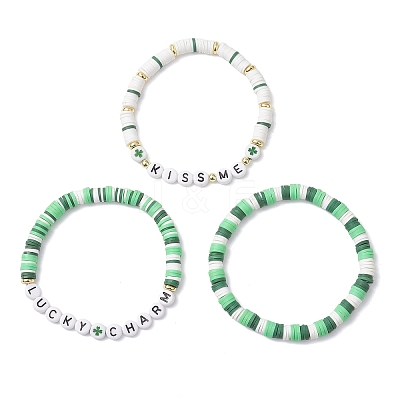 3Pcs Handmade Polymer Clay & Acrylic Beaded Stretch Bracelets for Women BJEW-JB12729-1