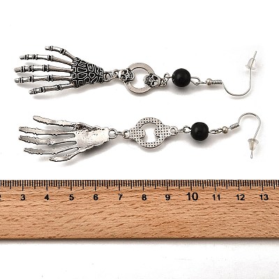 Halloween Alloy Skull Dangle Earrings EJEW-K316-01A-AS-1