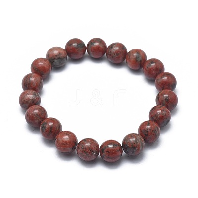 Natural Sesame Jasper/Kiwi Jasper Bead Stretch Bracelets BJEW-K212-C-037-1