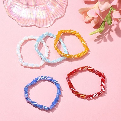 Glass Twist Rectangle Beaded Stretch Bracelet BJEW-JB09552-1
