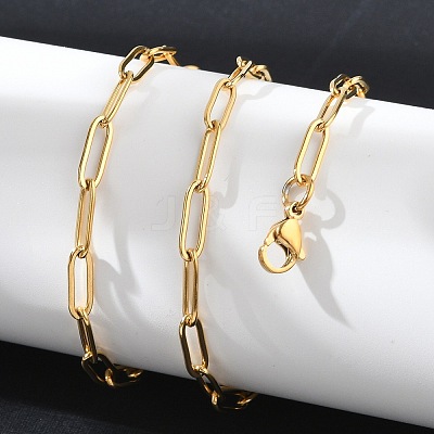 Ion Plating(IP) 304 Stainless Steel Paperclip Chain Necklace NJEW-D045-14G-1