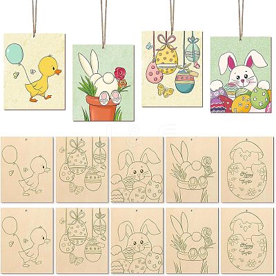 1 Set Unfinished Wood DIY Painting Pendant Decoration WOOD-SP0001-32-1
