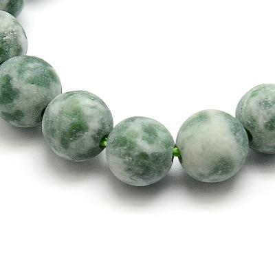 Frosted Natural Green Spot Jasper Round Bead Strands X-G-M064-6mm-10-1