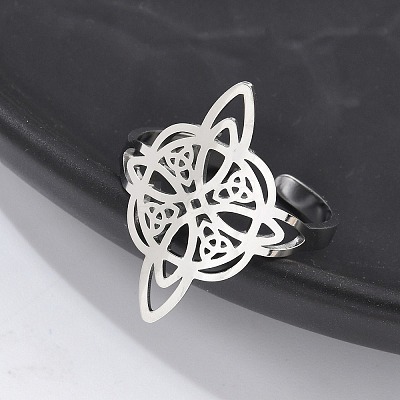 Non-Tarnish 304 Stainless Steel Witch Knot Open Cuff Rings for Women LS-AJEW-U005-01P-1